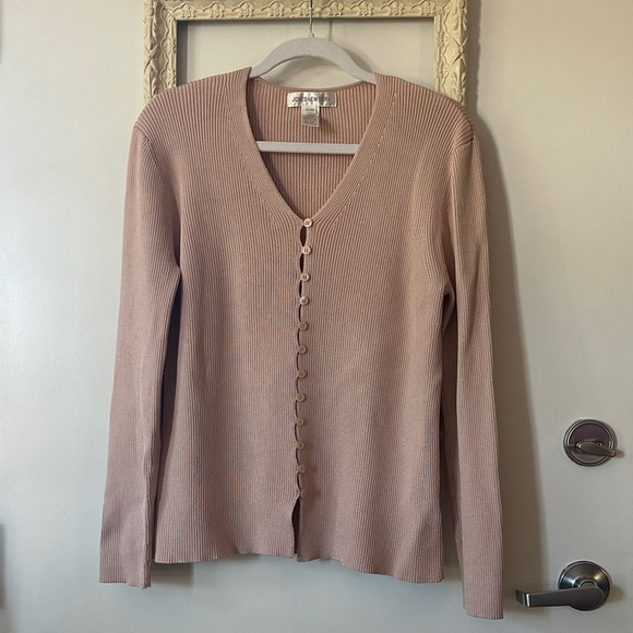 JONES NEW YORK | Y2K Light Muted Rose Ribbed Cardigan Button Up - Picture 2 of 16